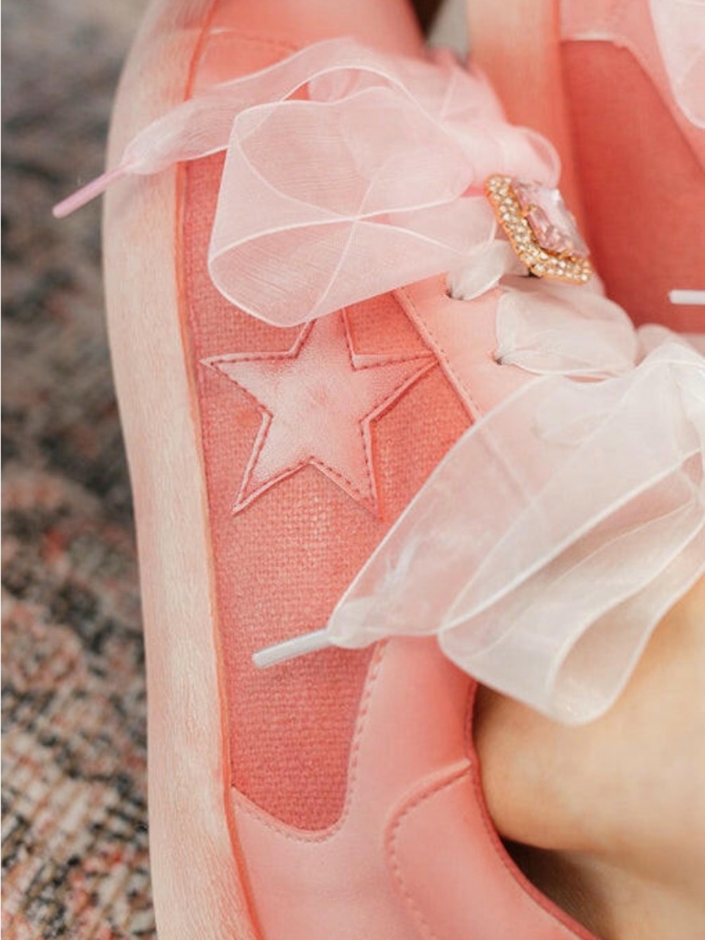 NWT Aesthetic Pink Star Lace Ribbon Sneakers In Original Box - Picture 13 of 15